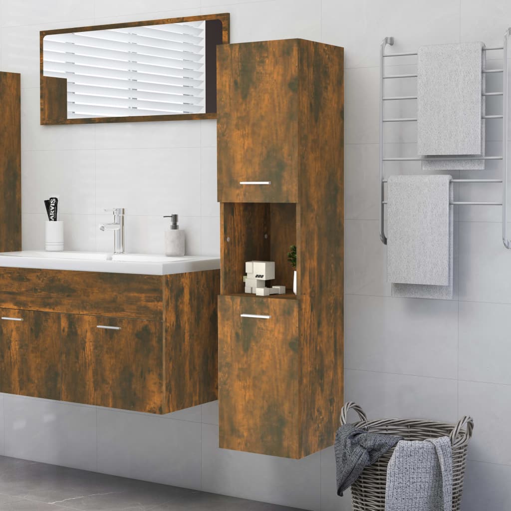 Armadietto Bagno Rovere Fumo 30x30x130 cm in Legno Multistrato - homemem39