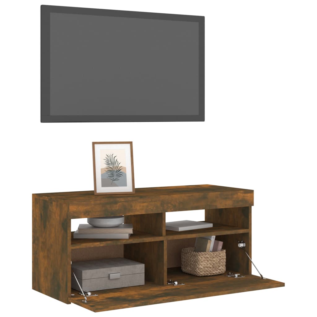 Mobile Porta TV con Luci LED Rovere Fumo 90x35x40 cm - homemem39