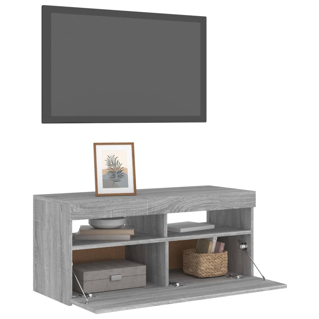 Mobile Porta TV con Luci LED Grigio Sonoma 90x35x40 cm - homemem39