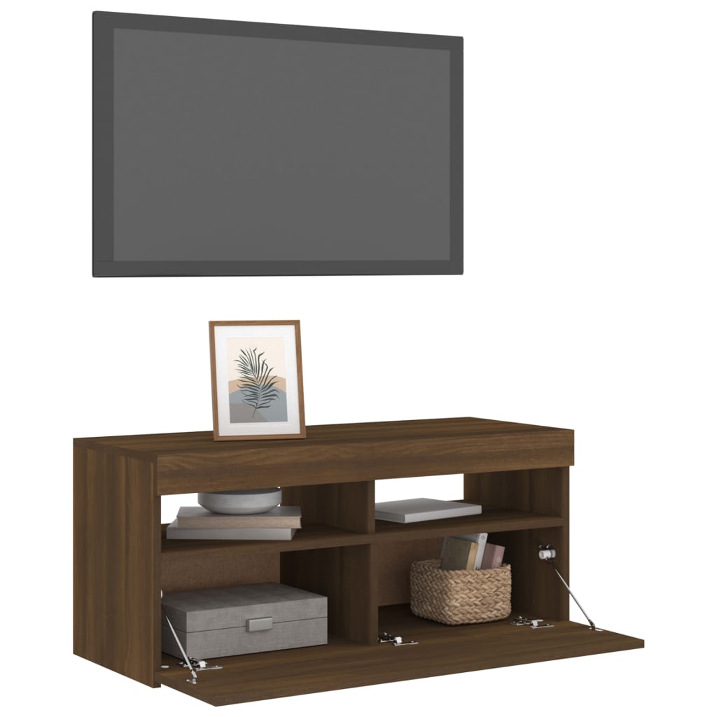 Mobile Porta TV con Luci LED Rovere Marrone 90x35x40 cm - homemem39