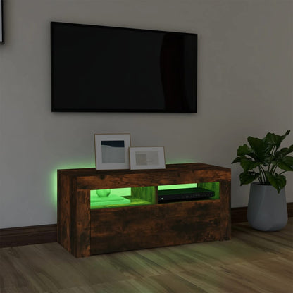 Mobile Porta TV con Luci LED Rovere Fumo 90x35x40 cm - homemem39