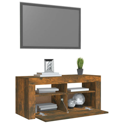 Mobile Porta TV con Luci LED Rovere Fumo 90x35x40 cm - homemem39