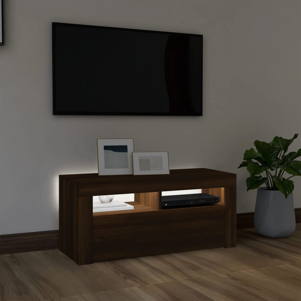 Mobile Porta TV con Luci LED Rovere Marrone 90x35x40 cm - homemem39