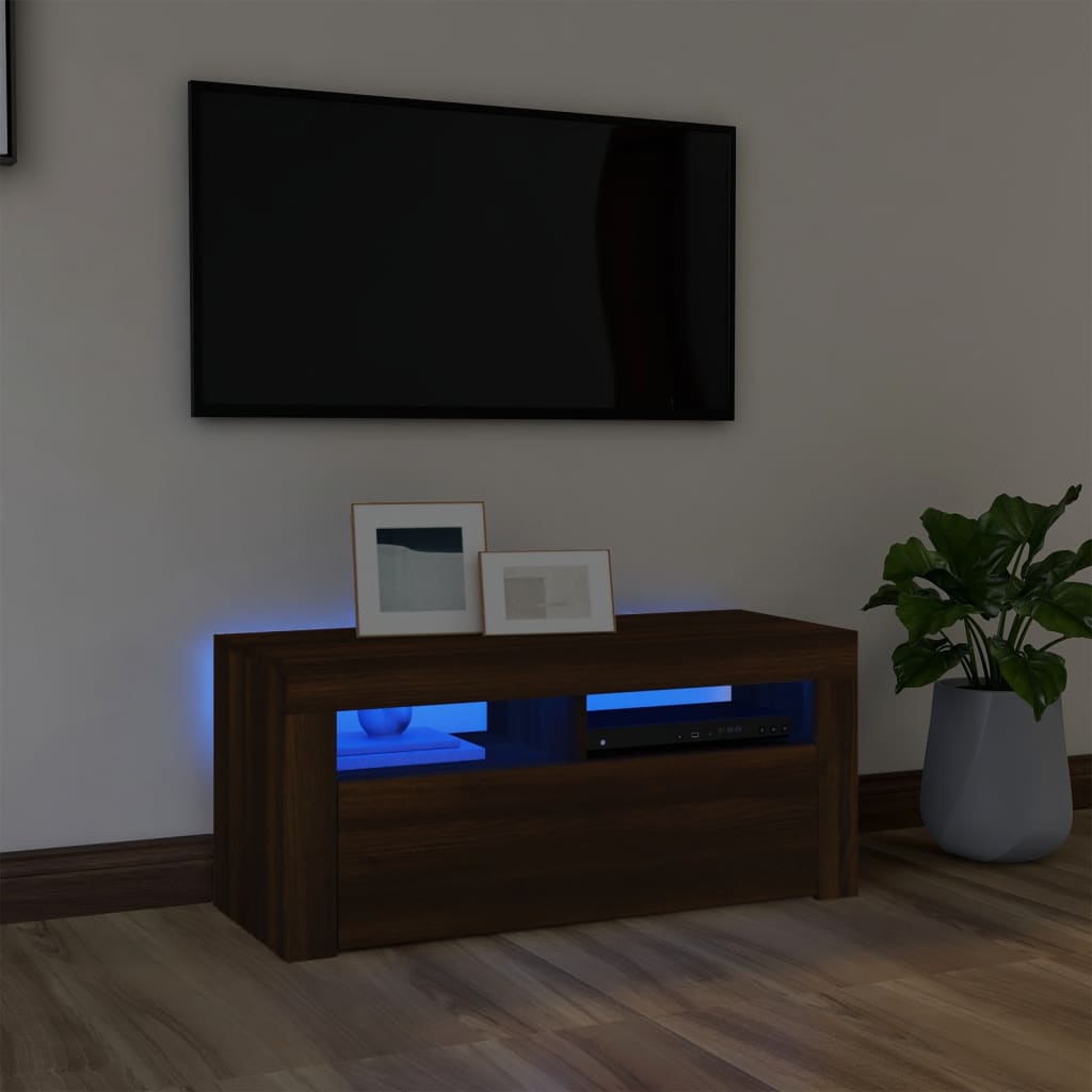 Mobile Porta TV con Luci LED Rovere Marrone 90x35x40 cm - homemem39