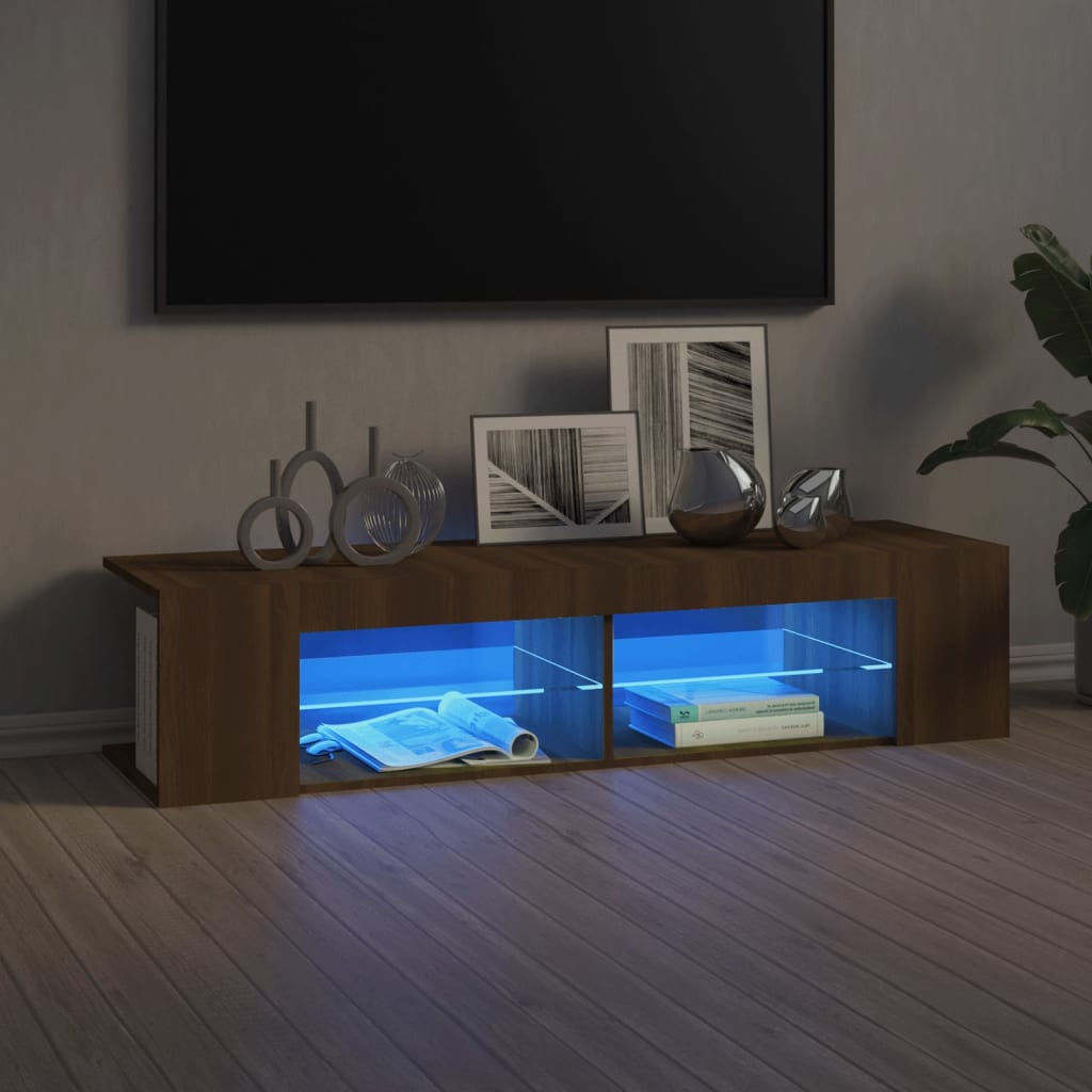 Mobile Porta TV con Luci LED Marrone Chiaro 135x39x30 cm - homemem39