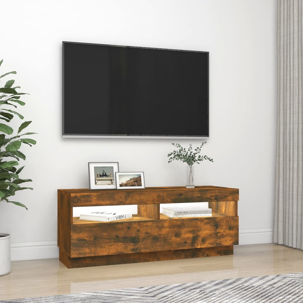 Mobile Porta TV con Luci LED Rovere Fumo 100x35x40 cm - homemem39
