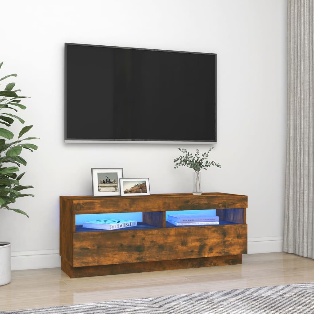 Mobile Porta TV con Luci LED Rovere Fumo 100x35x40 cm - homemem39