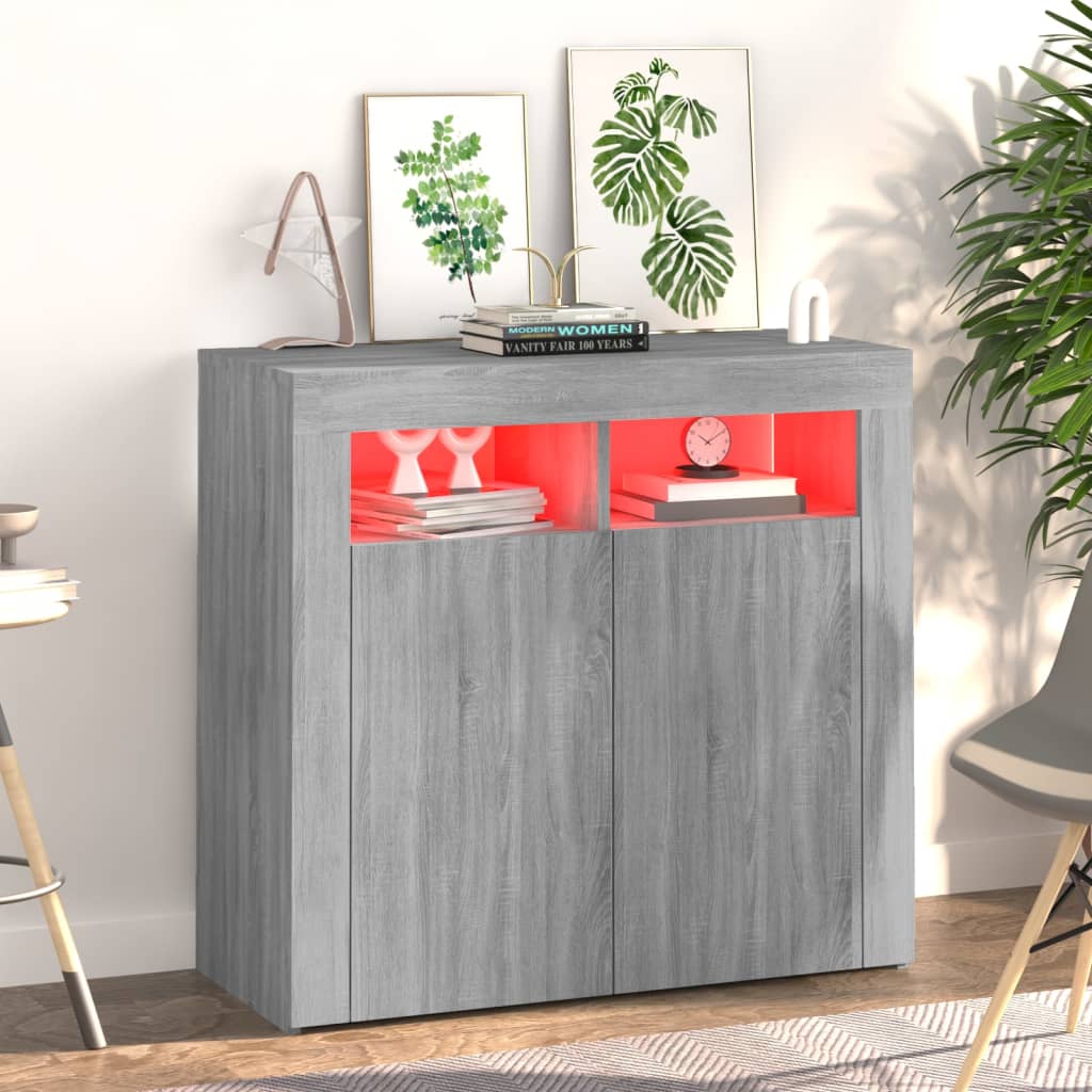 Credenza con Luci LED Grigio Sonoma 80x35x75 cm - homemem39