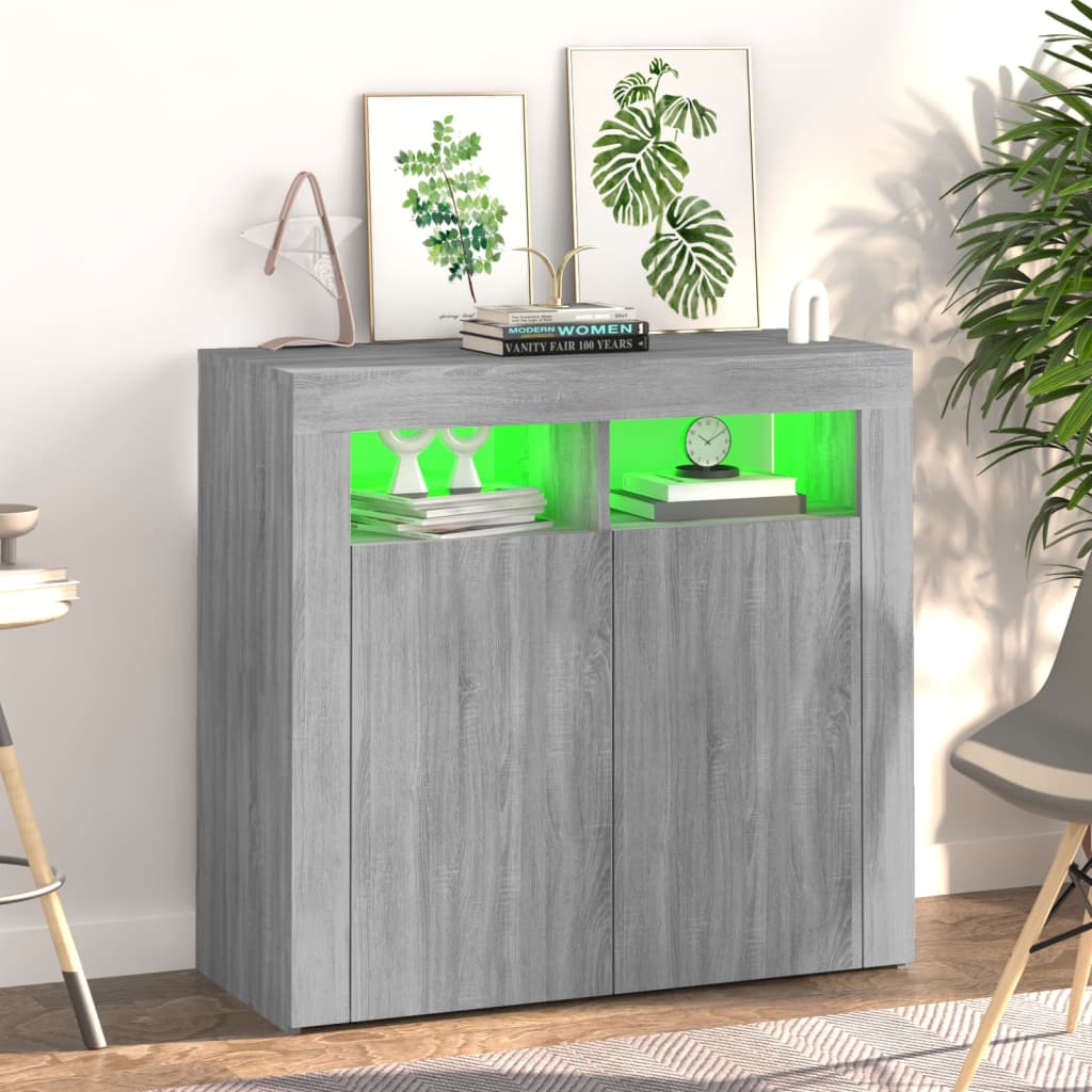 Credenza con Luci LED Grigio Sonoma 80x35x75 cm - homemem39