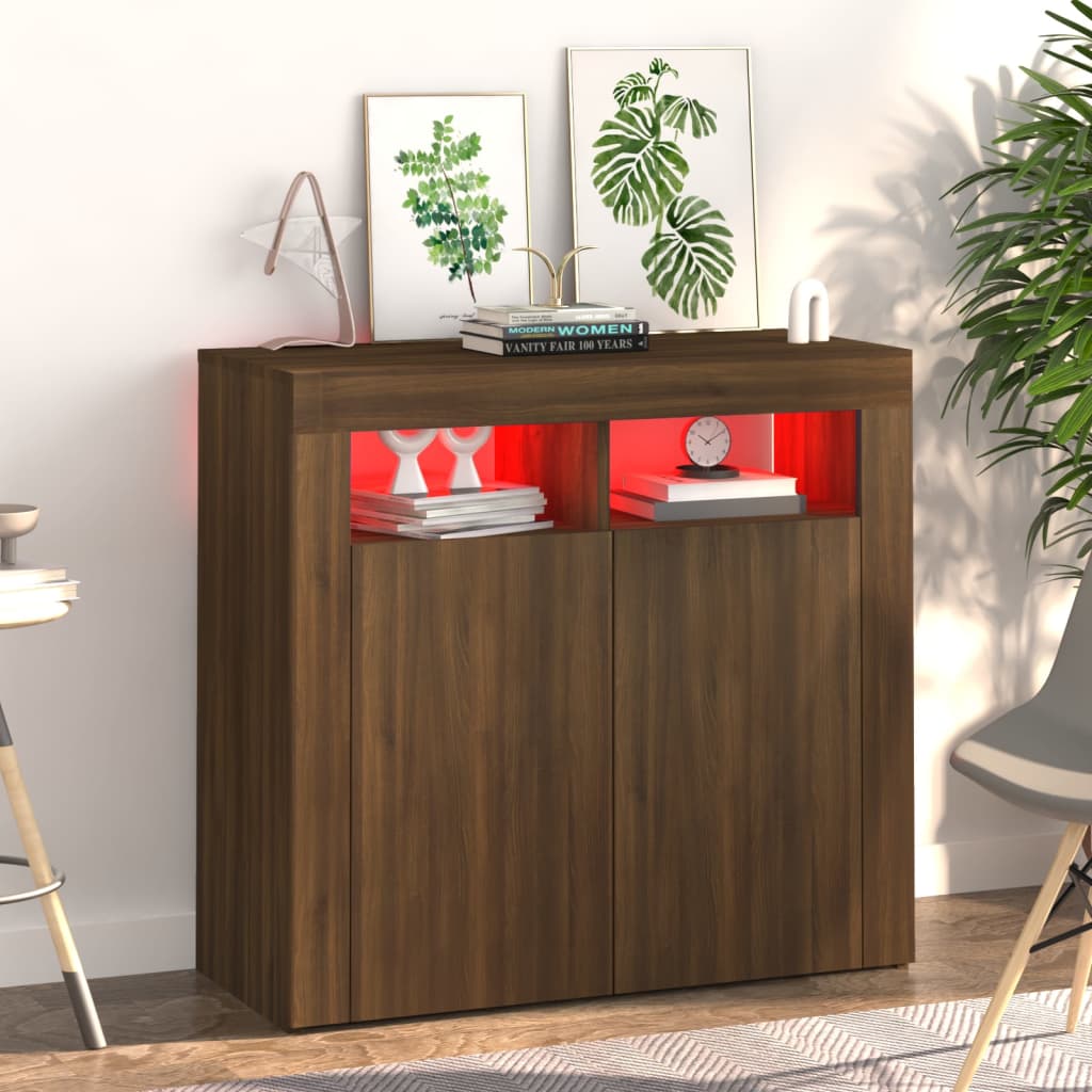 Credenza con Luci LED Rovere Marrone 80x35x75 cm - homemem39