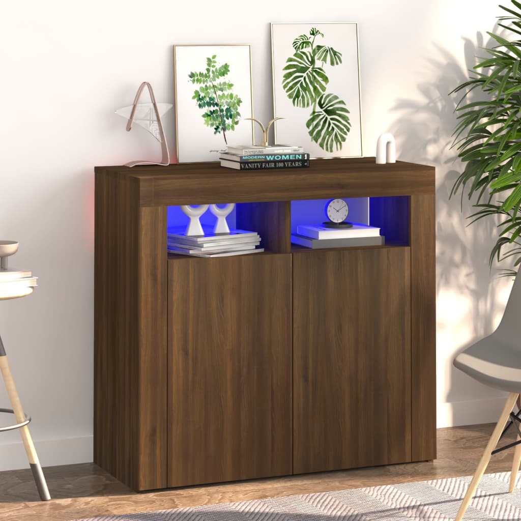 Credenza con Luci LED Rovere Marrone 80x35x75 cm - homemem39