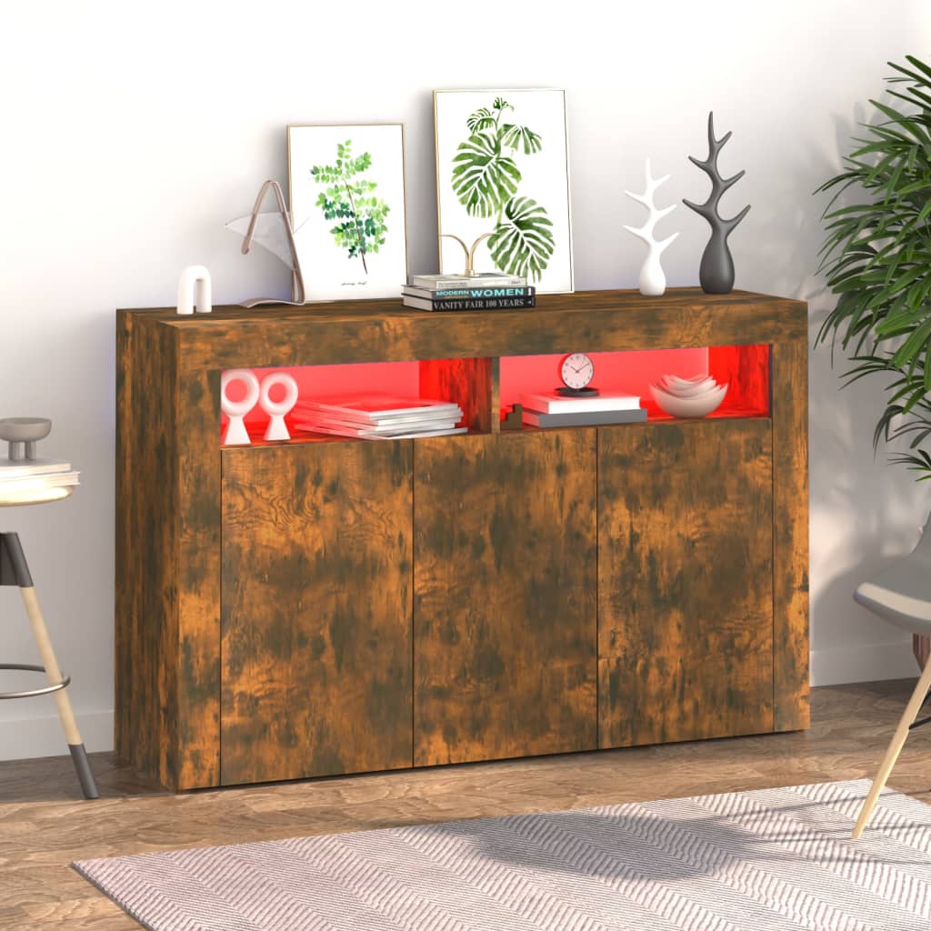 Credenza con Luci LED Rovere Fumo 115,5x30x75 cm - homemem39