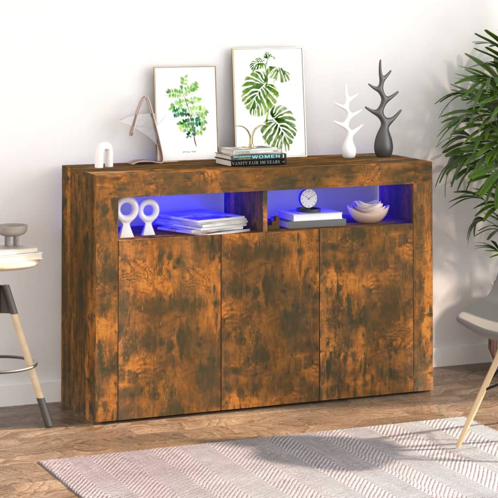 Credenza con Luci LED Rovere Fumo 115,5x30x75 cm - homemem39