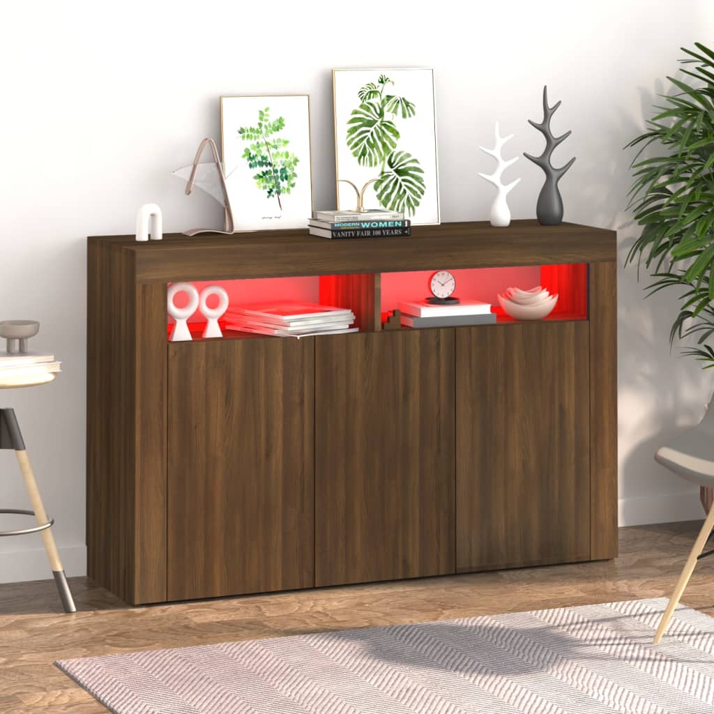 Credenza con Luci LED Rovere Marrone 115,5x30x75 cm - homemem39