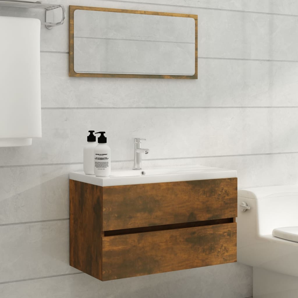 Set Mobili da Bagno 2 pz Rovere Fumo in Legno Multistrato - homemem39