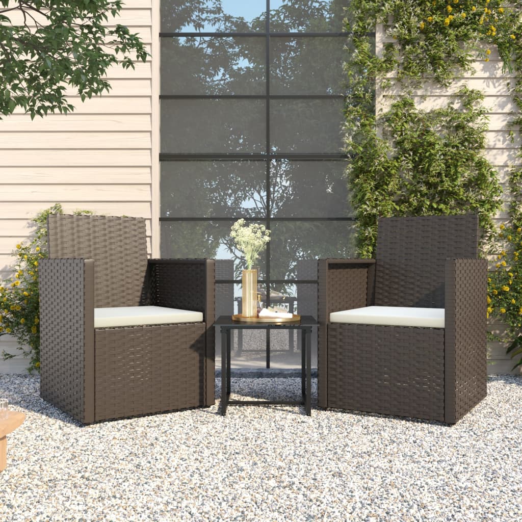 Set Divani da Esterno 3 pz con Cuscini Nero in Polyrattan - homemem39