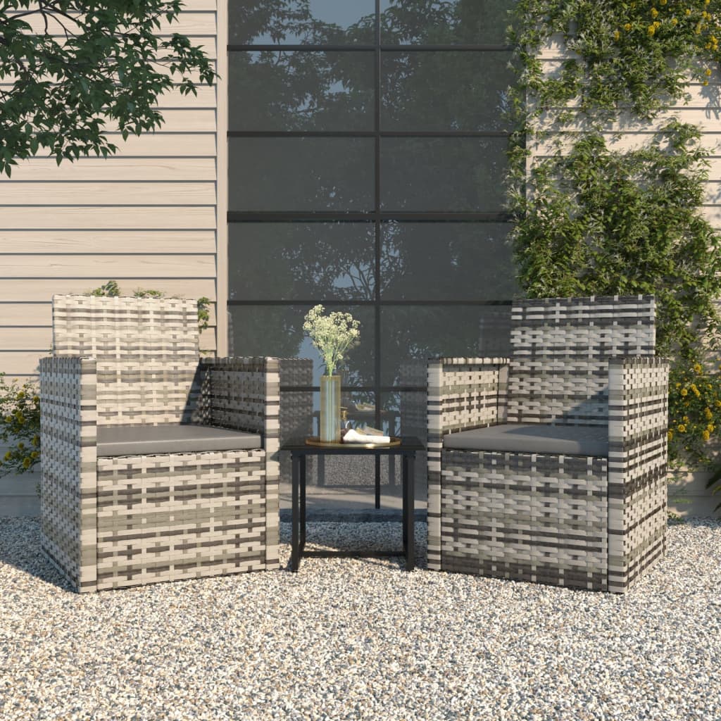 Set Divani da Esterno 3 pz con Cuscini in Polyrattan Grigio - homemem39