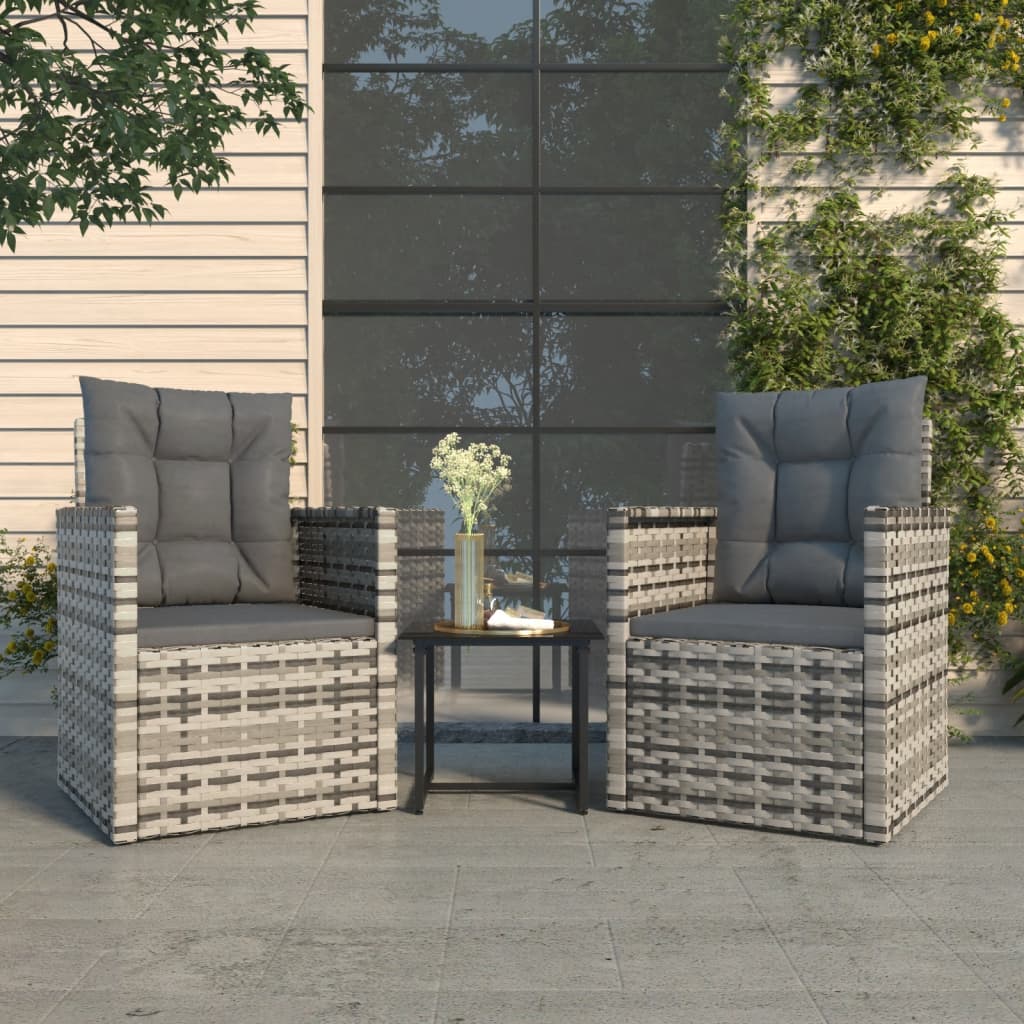 Set Divani da Esterno 3 pz con Cuscini in Polyrattan Grigio - homemem39