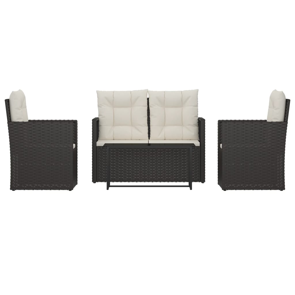 Set Salotto da Esterno 4 pz con Cuscini in Polyrattan Nero - homemem39