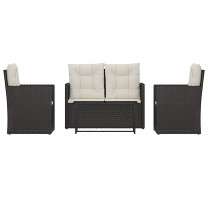 Set Salotto da Esterno 4 pz con Cuscini in Polyrattan Nero - homemem39