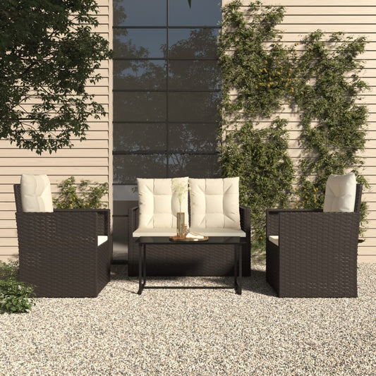 Set Salotto da Esterno 4 pz con Cuscini in Polyrattan Nero - homemem39