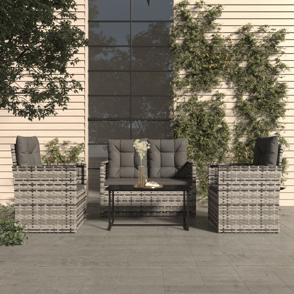 Set Divani da Esterno 4 pz con Cuscini in Polyrattan Grigio - homemem39