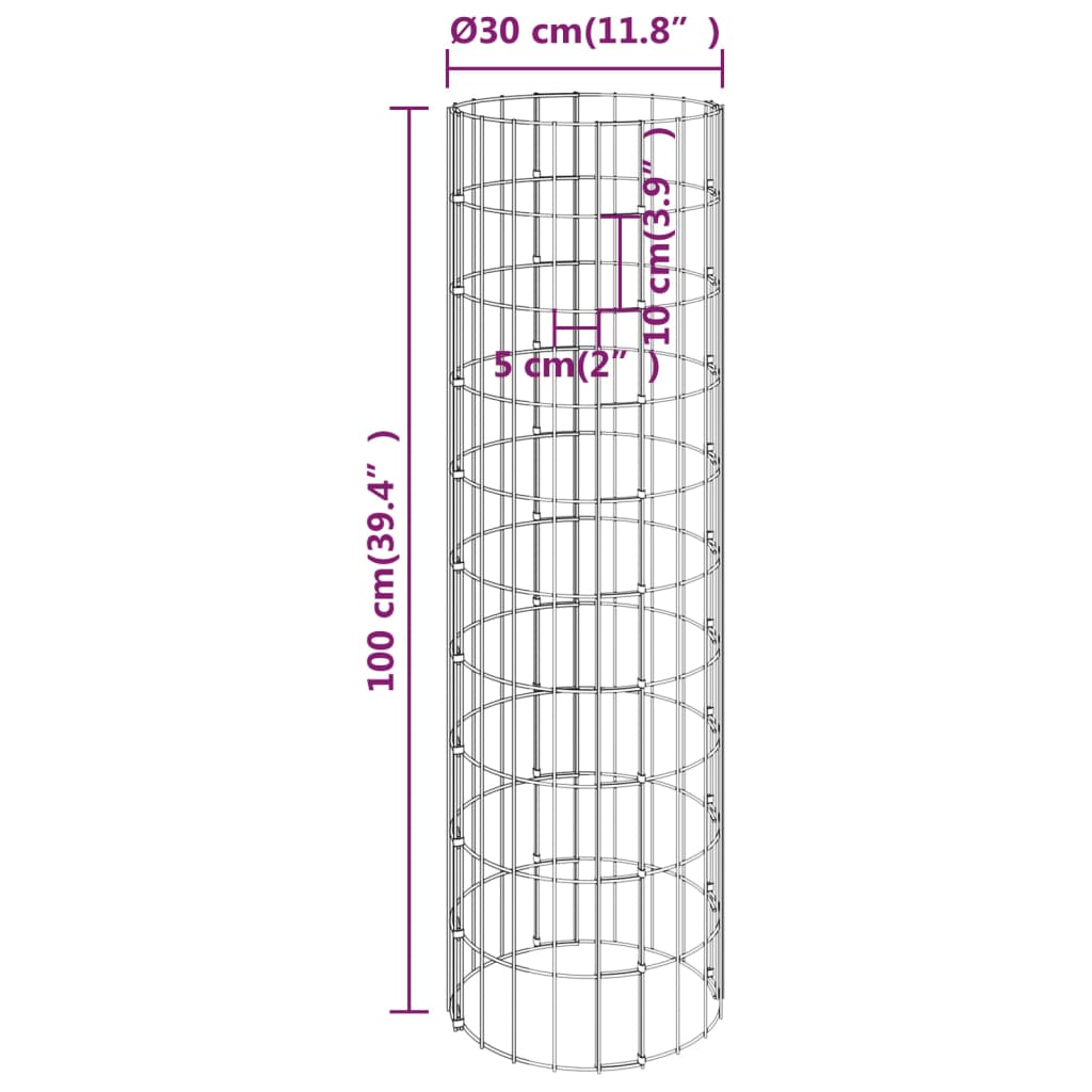 Fioriere Gabbione Circolare 3 pz in Acciaio Zincato Ø30x100 cm - homemem39