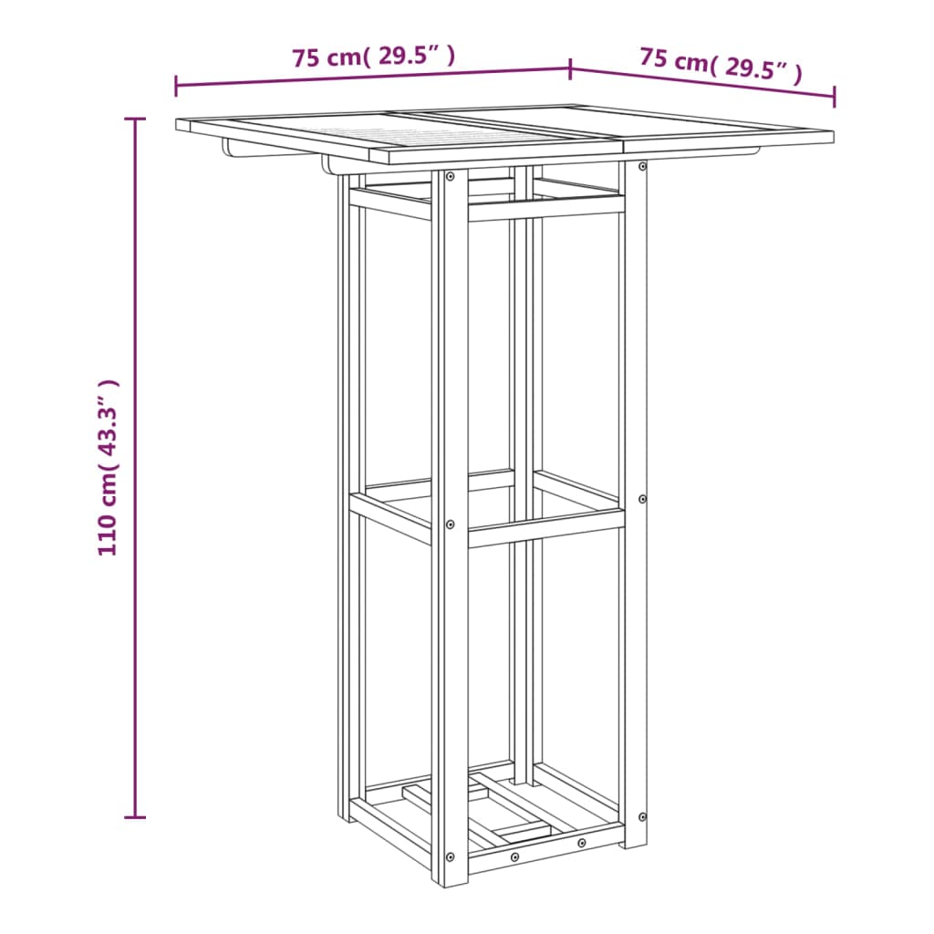 Tavolo da Bistrot 75x75x110 cm in Legno Massello di Acacia - homemem39