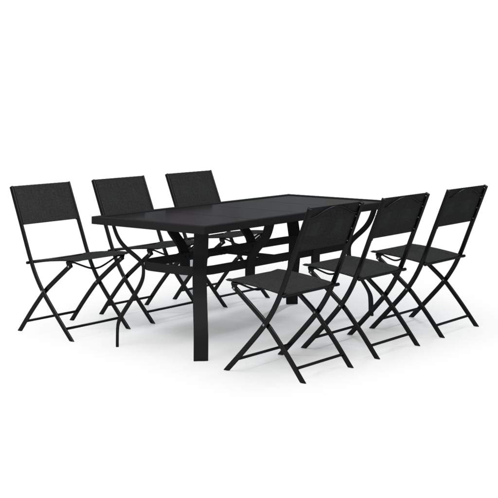 Set da Pranzo per Giardino 7 pz Grigio e Nero - homemem39