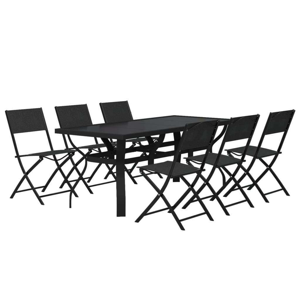 Set da Pranzo per Giardino 7 pz Grigio e Nero - homemem39