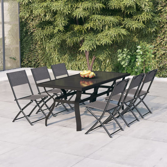 Set da Pranzo per Giardino 7 pz Grigio e Nero - homemem39