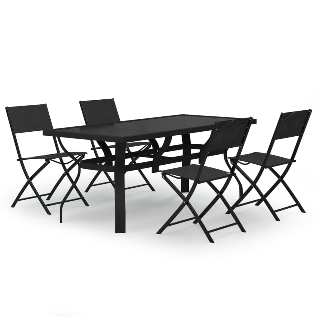 Set da Pranzo per Giardino 5 pz Grigio e Nero - homemem39