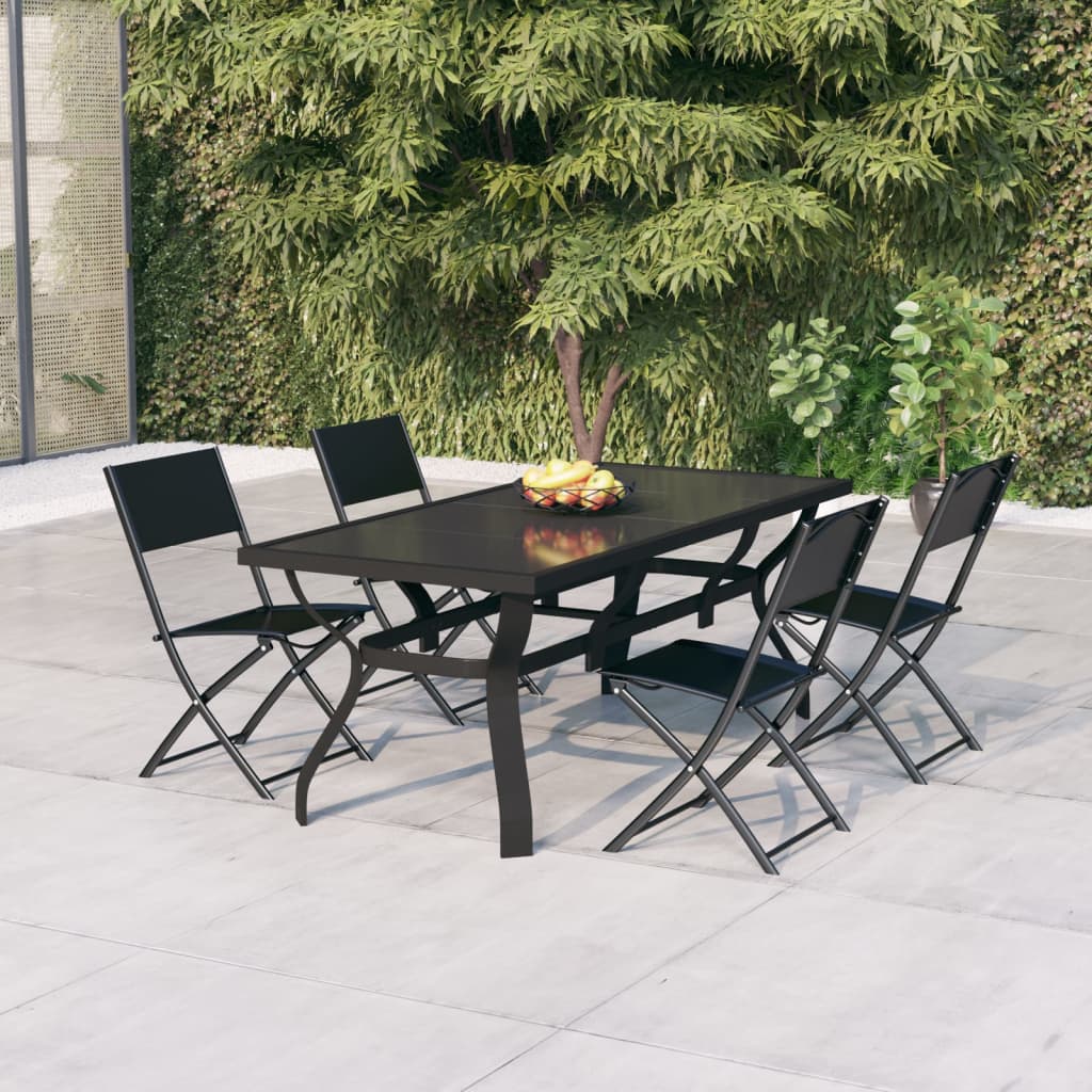 Set da Pranzo per Giardino 5 pz Grigio e Nero - homemem39