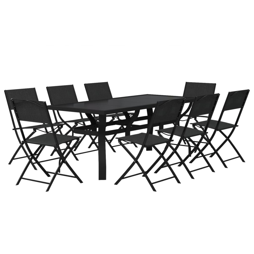 Set da Pranzo per Giardino 9 pz Grigio e Nero - homemem39