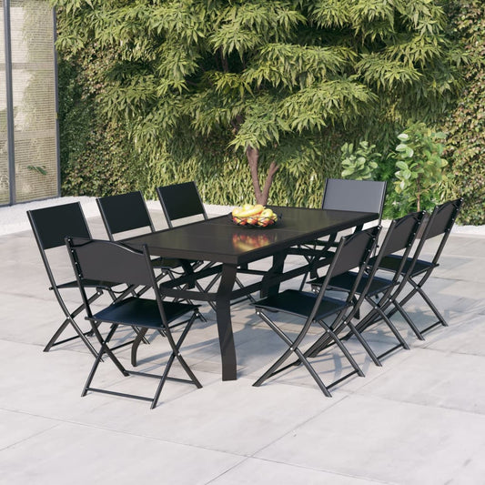 Set da Pranzo per Giardino 9 pz Grigio e Nero - homemem39