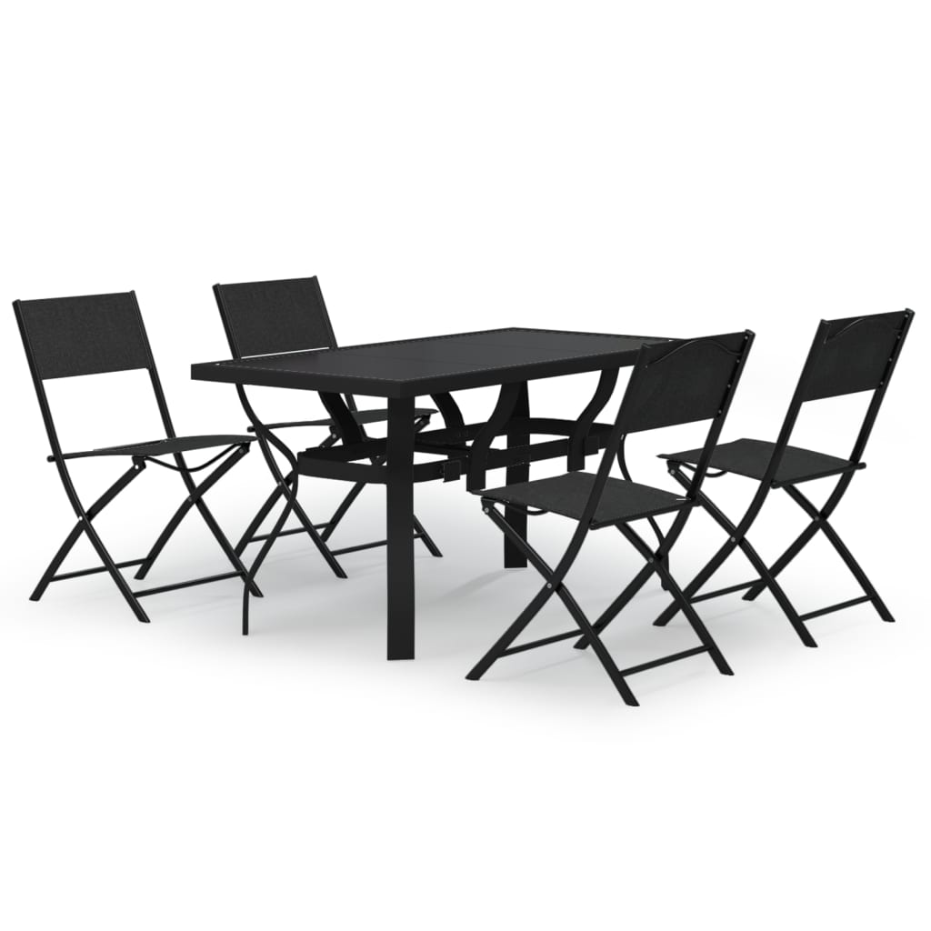 Set da Pranzo per Giardino 5 pz Grigio e Nero - homemem39