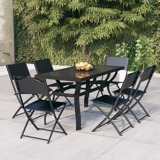 Set da Pranzo per Giardino 7 pz Grigio e Nero - homemem39