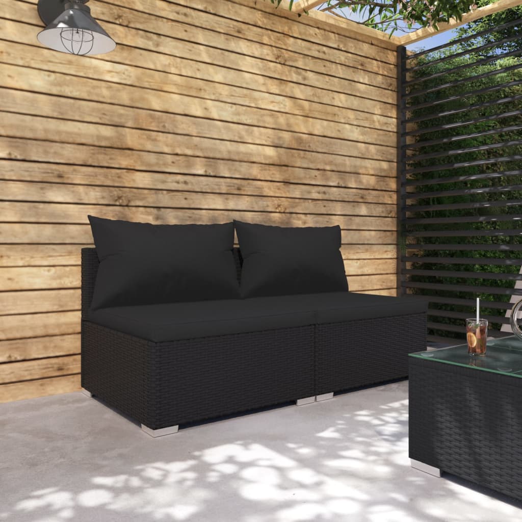 Set Divani da Giardino 2 pz con Cuscini in Polyrattan Nero - homemem39