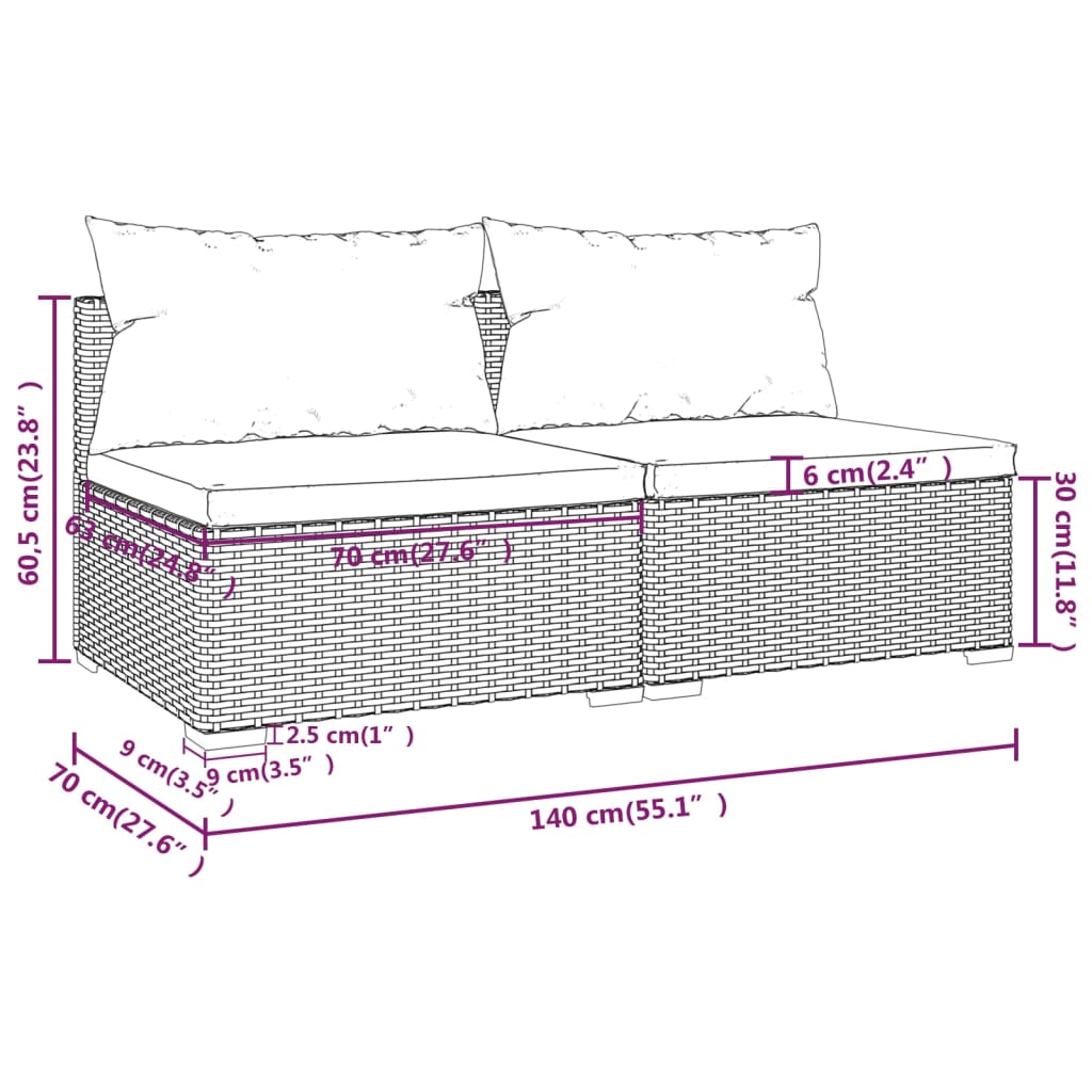 Set Divani da Giardino 2 pz con Cuscini in Polyrattan Nero - homemem39