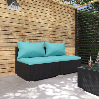 Set Divani da Giardino 2 pz con Cuscini in Polyrattan Nero - homemem39