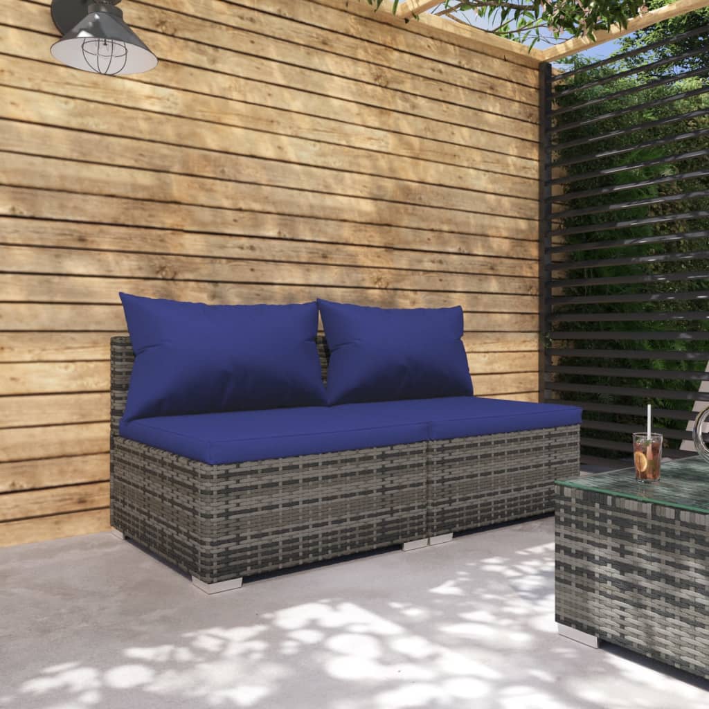 Set Divani da Giardino 2 pz con Cuscini in Polyrattan Grigio - homemem39