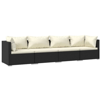 Set Divani da Giardino 4 pz con Cuscini in Polyrattan Nero - homemem39