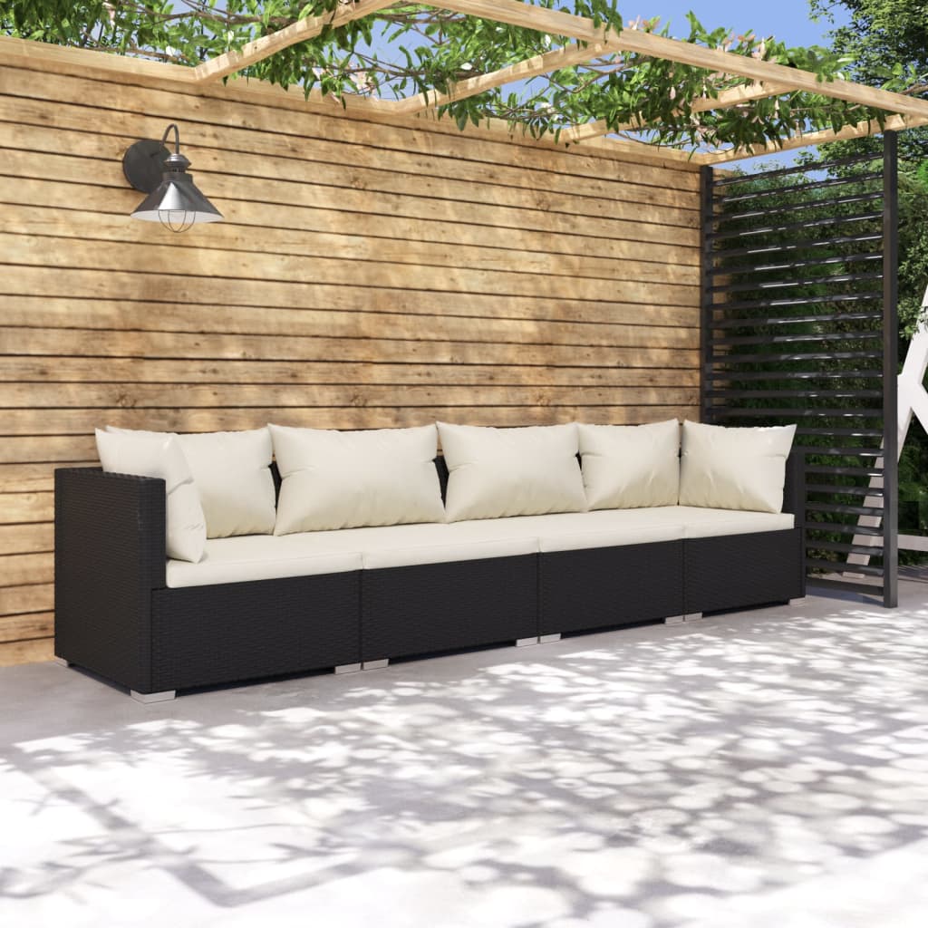 Set Divani da Giardino 4 pz con Cuscini in Polyrattan Nero - homemem39