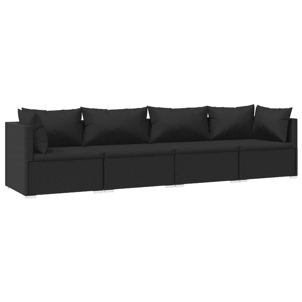 Set Divani da Giardino 4 pz con Cuscini in Polyrattan Nero - homemem39