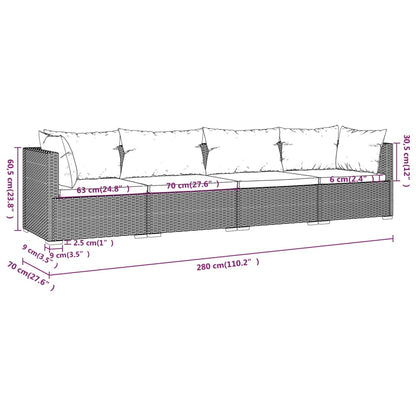 Set Divani da Giardino 4 pz con Cuscini in Polyrattan Nero - homemem39