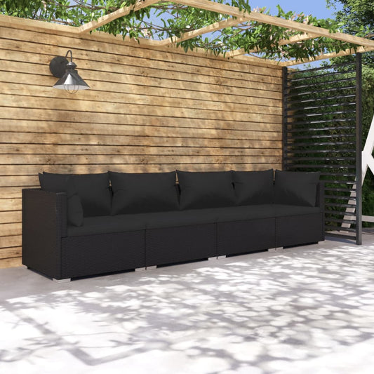 Set Divani da Giardino 4 pz con Cuscini in Polyrattan Nero - homemem39