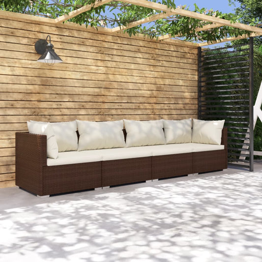 Set Divani da Giardino 4 pz con Cuscini in Polyrattan Marrone - homemem39