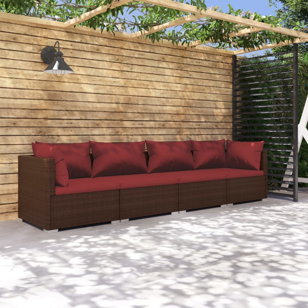 Set Divani da Giardino 4 pz con Cuscini in Polyrattan Marrone - homemem39