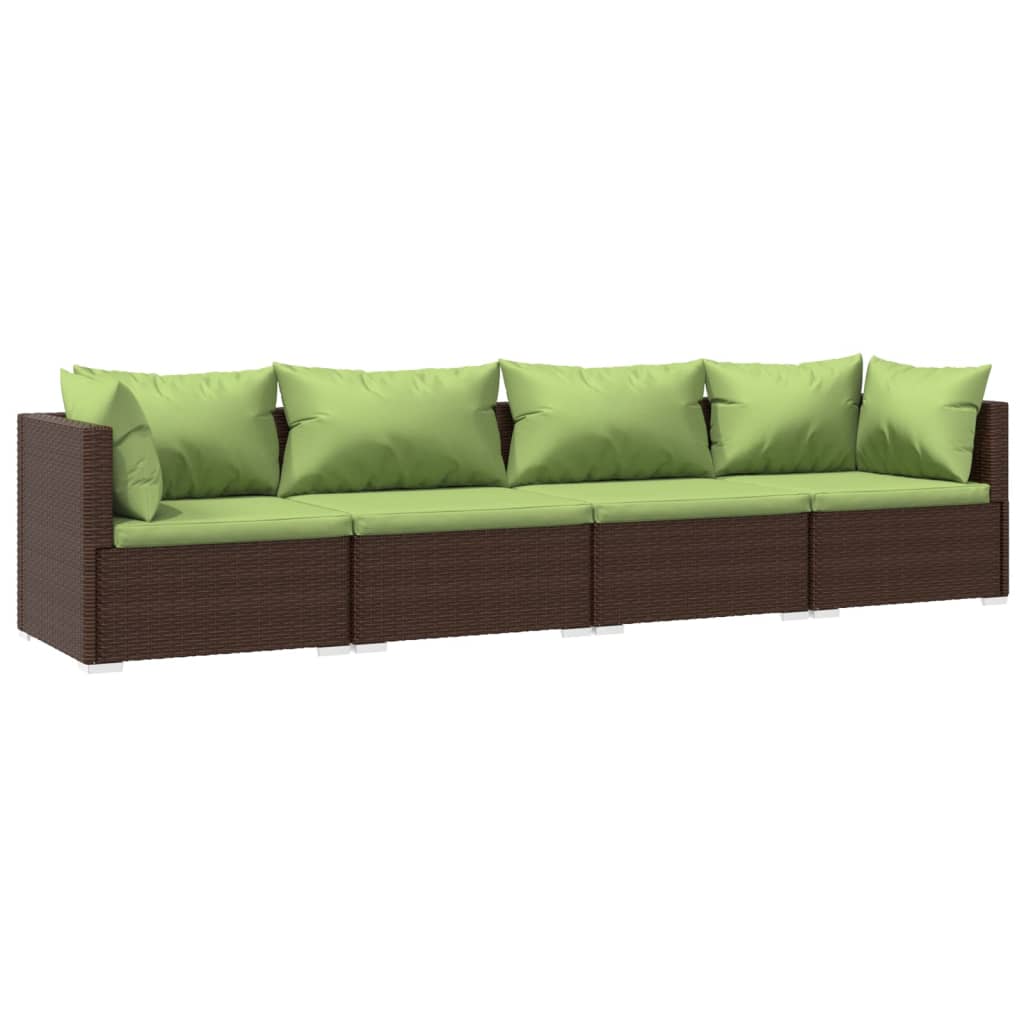 Set Divani da Giardino 4 pz con Cuscini in Polyrattan Marrone - homemem39