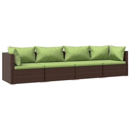 Set Divani da Giardino 4 pz con Cuscini in Polyrattan Marrone - homemem39